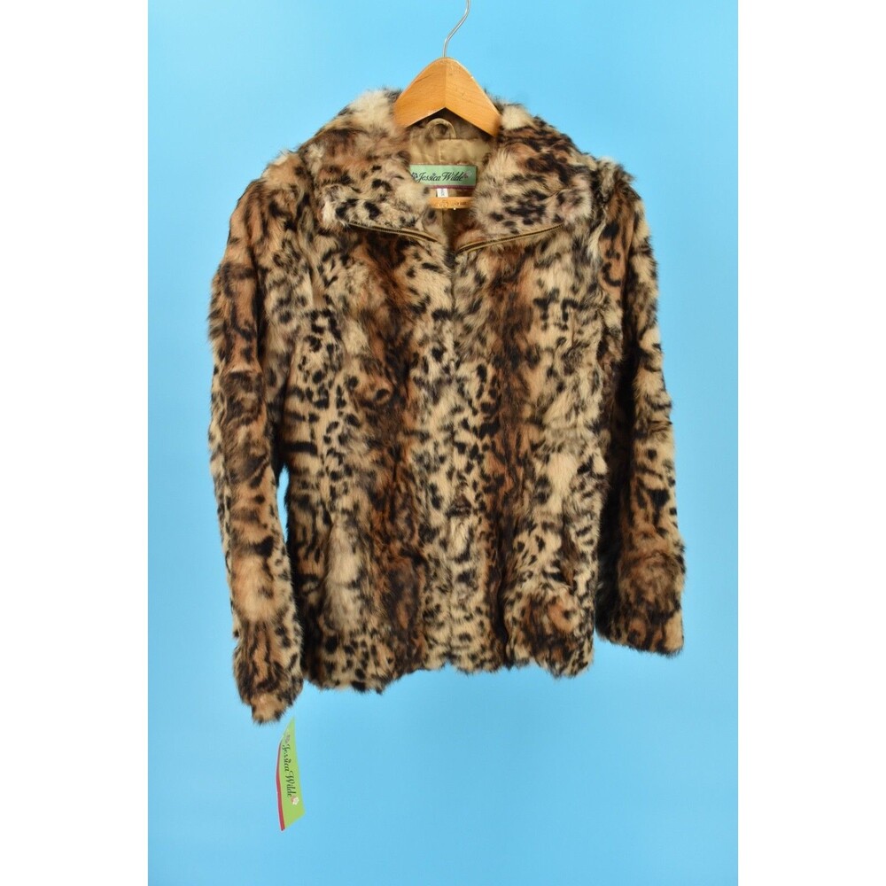Jessica Wilde Rex Rabbit Fur Jacket Small NWT Jungle Leopard Print Coat Glam